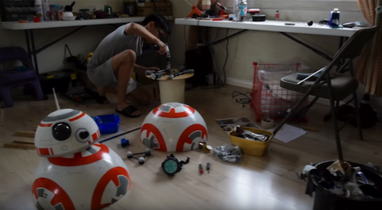 Angelo Casimiro working on his DIY BB-8