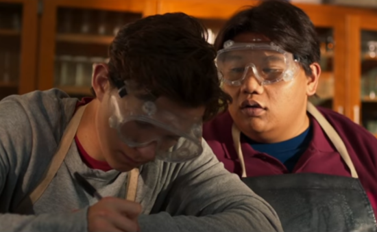 Tom Holland and Jacob Batalon in a scene from Spider-Man Homecoming