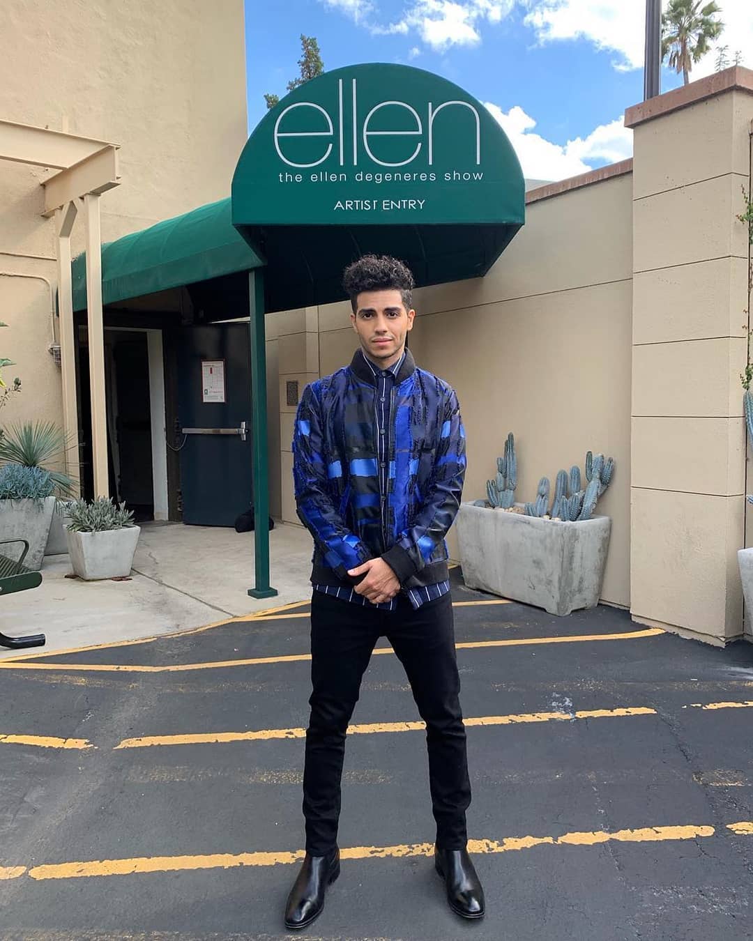 Mena Massoud wears Francis Libiran to Ellen's show