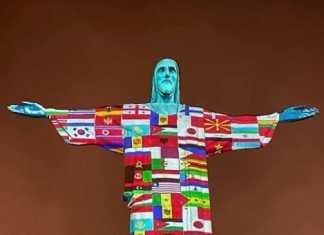 Christ Redeemer with flags