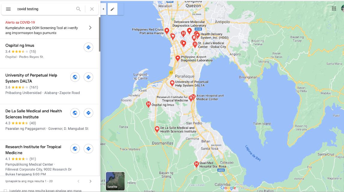 COVID-19 Testing Center Google Maps