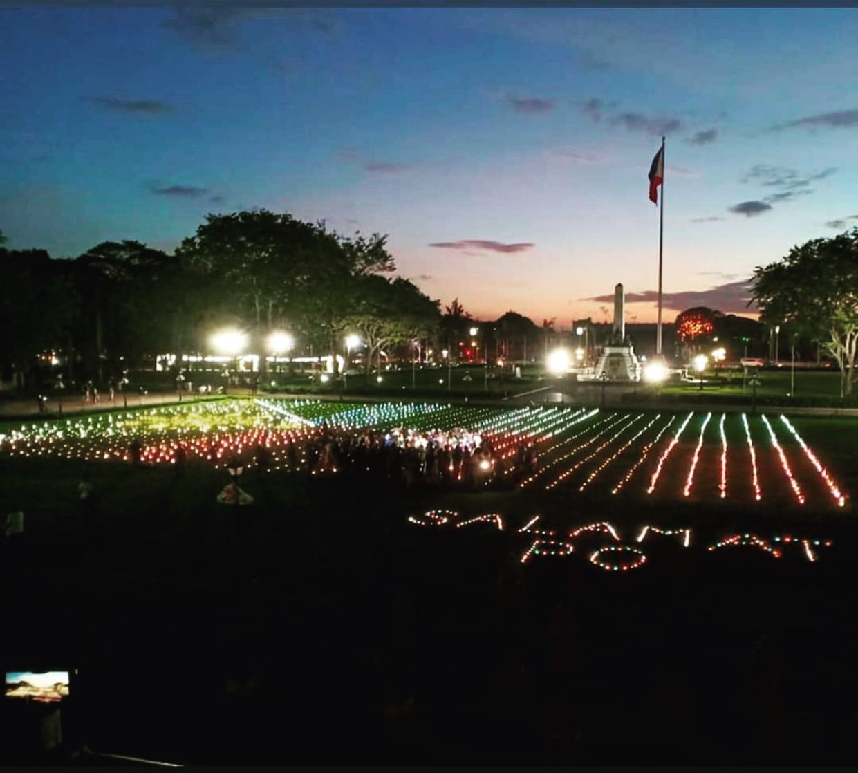 The solar Philippine flag at the Luneta/Rizal Park in Manila switches on at 5:00 PM every day until December 5.