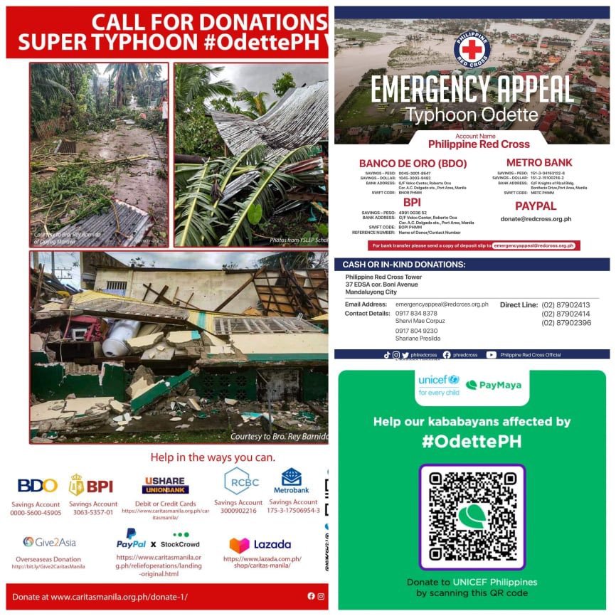 Super Typhoon Odette donation channels